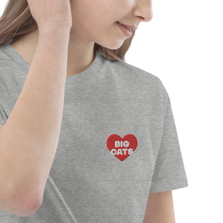"Big Cat Love" Embroidery Organic Cotton T-shirt – Kids