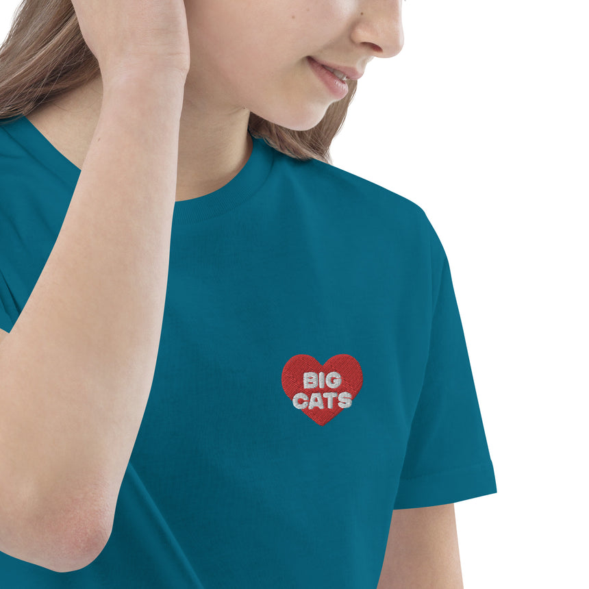 "Big Cat Love" Embroidery Organic Cotton T-shirt – Kids