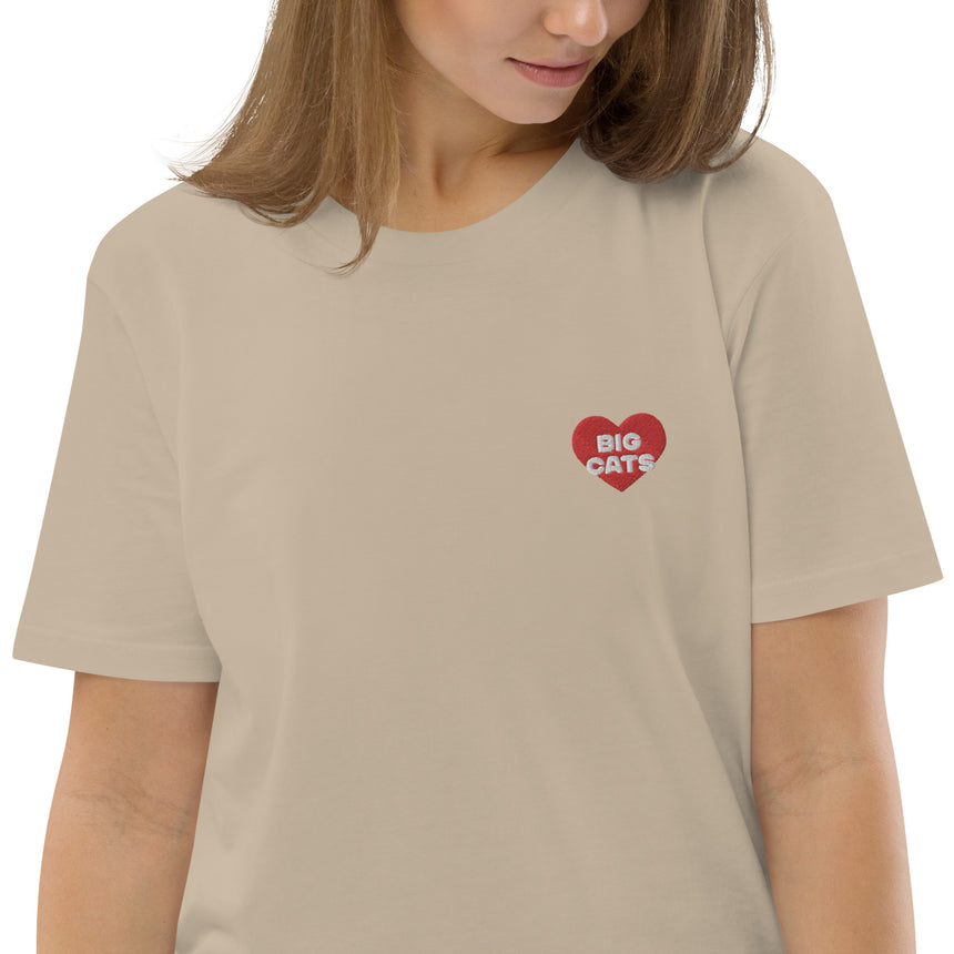 "Big Cat Love" Embroidery Organic Cotton T-shirt – Unisex