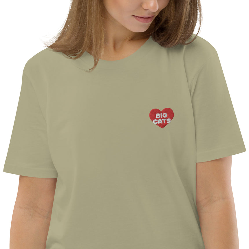 "Big Cat Love" Embroidery Organic Cotton T-shirt – Unisex
