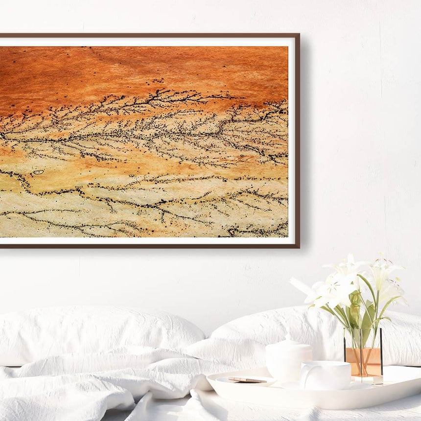 Fine art photographic print by Jonathan and Angela Scott, depicting intricate sand tributaries in Sossusvlei, Namibia.